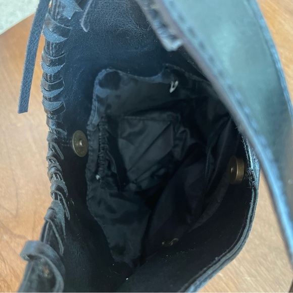 Small Leather Like Goth Biker Mob Wife Fringe Studded Jeweled Shoulder Bag - Picture 5 of 8